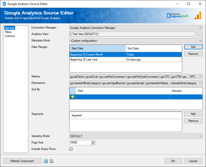 SSIS google analytics source